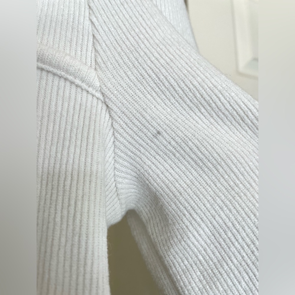 Lucy Paris White Ribbed Knit Sweetheart Puff Sleeve Sweater Top Fitted Size L - Picture 12 of 14